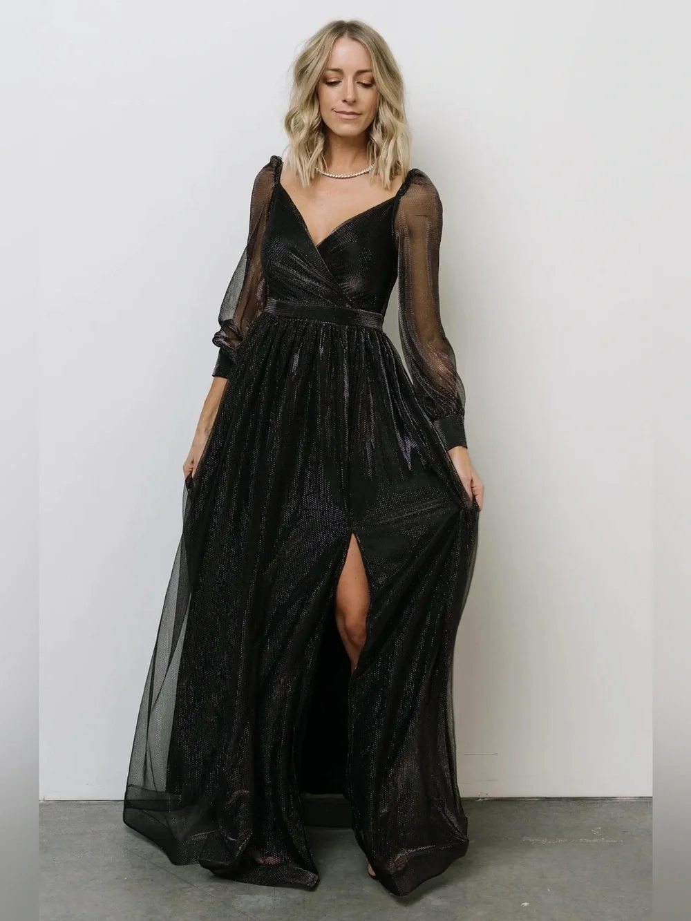 Baltic Born NWT Octavia Shimmer Gown Black Long Sleeve M